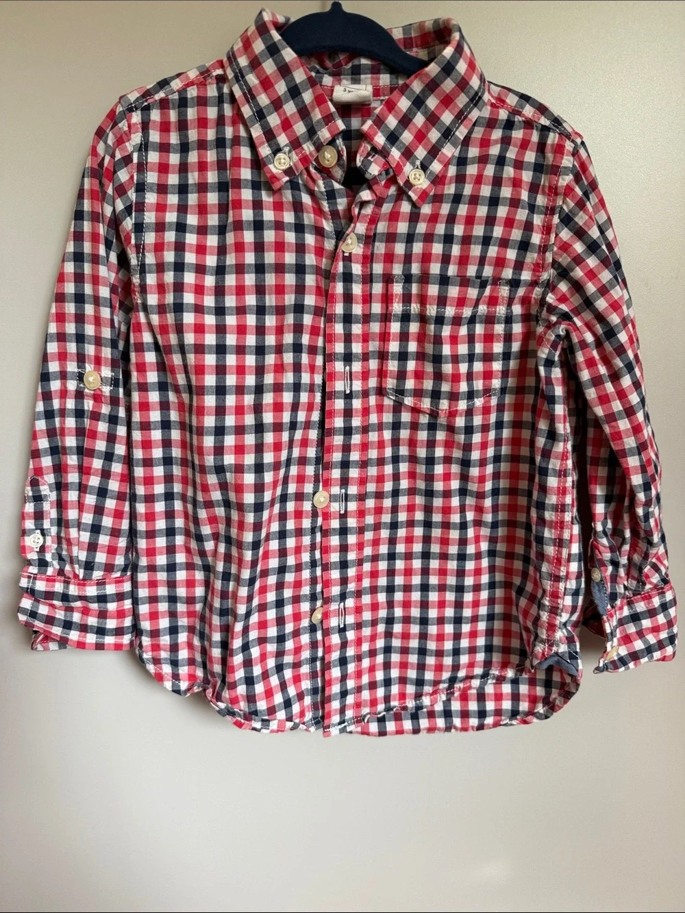 GAP Red, Navy & White Plaid Button-Down Shirt
